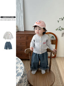 Girls Knitted Open Cardigan Set Casual Denim Spring Autumn Versatile Baby Sweater Jacket And Jeans Outfit for Kids