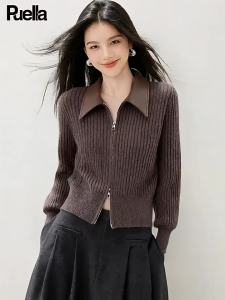 puella | Áo Sweater Knit Ngắn Cổ Polo Đôi Zipper Màu Đối Chọi