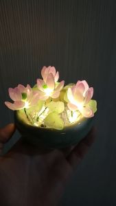 Chậu Hoa Sen Mini Đường Kính 11cm- Trang trí Decor Chất Liệu Thủy Tinh Kèm Đèn Led