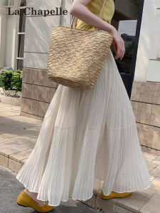 La Chapelle | Apricot French Style Summer New High Waist A-Line Pleated Skirt