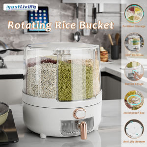 Justliving Thùng gạo xoay 360 ° Ngăn đựng bột ngũ cốc gia dụng hộp đựng thực phẩm hộp đựng thực phẩm Hộp đựng thực phẩm hộp kín hơi ngũ cốc đa năng chống ẩm chống côn trùng chống côn trùng