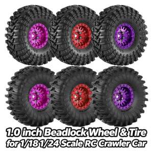 RCMMTING 4pcs 1.0 63mm Mud Terrain Tyre Beadlock Wheel Rims for 1/18 1/24 TRX4M Axial SCX24 AX24 RC Crawler Car Upgrade Parts