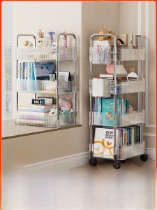 Acrylic Book Bag Storage Rack Stand Mobile Cart under Table Cabinet Multi-layer Organizer Home Use Strong Load-bearing