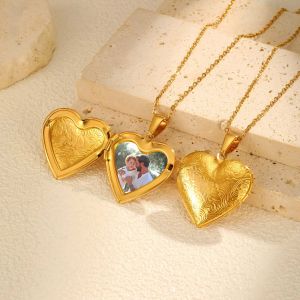 Kemstone Heart Locket Necklace for Women Openable Photo Insert Stainless Steel Jewelry