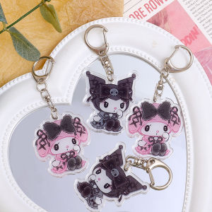 2 ชิ้น น่ารัก Kuromi Melody เริ่มประดับในรถยนต์พวงกุญแจอาครีลิกกระเป๋าคู่รัก Sanrio