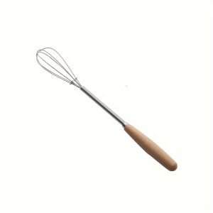 Mini Stainless Steel Egg Beater Whisk with Solid Wood Handle Kitchen Milk Whipper Whisk Wire for Blending Beating