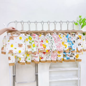 Set 4 bộ gân tăm lạnh dài tay mềm mát nhiều họa tiết dễ thương cho bé