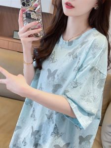 Áo Thun Tay Ngắn Thắt Nơ Thời Trang Mùa Hè Cho Nữ Áo Thun Cotton Phong Cách Ngọt Ngào Mát Mẻ Rộng Rãi Họa Tiết Hình Học