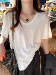 White Icy Thin Breathable Loose Minimalist Slimming Short Sleeve T-Shirt