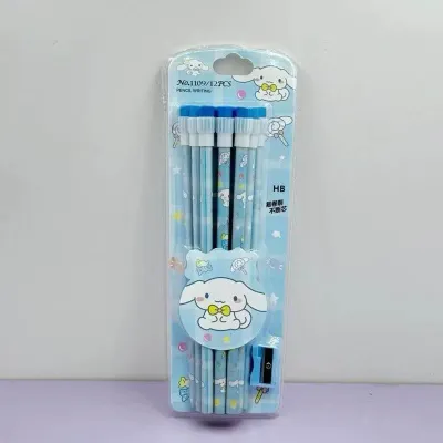 12pcs my melody Kuromi Cinnamoroll Pencil set with eraser and sharpener