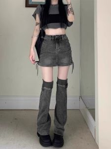 Váy Mini Denim Cạp Cao Dáng Chữ a Dáng Ôm Mùa Hè Phong Cách Mỹ Cho Nữ Váy Ngắn Thường Ngày Bằng Cotton