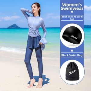 XTEP | Color Block Sleeve-and-Pant Separate Tummy Hiding Swimsuit