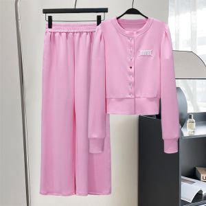 Casual High Waist Long Sleeve round Neck Womens Set Spring New Style Two-Piece Suite Fashionable Top And Bottoms Ensemble