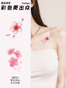 Pink Cherry Blossom Clavicle Color Tattoo Sticker Waterproof Girly Style Long-Lasting Wrist Scar Covering Nice Mini Stickers