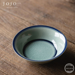 Blue Line Ice Crack Glaze Tea Coaster Ceramic Handmade Vintage Style Tea Tray Mat Tea Set Dry Brewing Plate JOJOS L PD