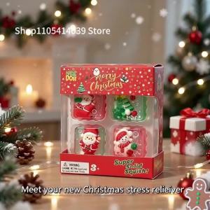 Schylling | Christmas NEEDOH Mini 4-pack Set Nice Cube Stress Relief Squishy Cube Anti-Anxiety Squeeze Object Blind Box Holiday Gifts Set