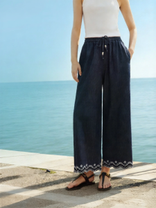 INMAN | Relaxed Cotton Hemp With Embroidery Original Color Summer New Loose Leg Jeans Drawstring Capri
