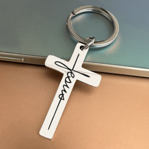 Motivational Stainless Steel Cross Keychain Engraved Inspirational Key Holder Fashionable Jewelry Accessory
