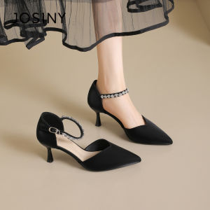 Josiny | Comfortable Fine Heel Rhinestone Versatile French Pointed Toe Pumps One-strap