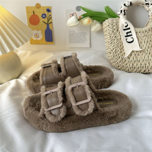 Womens Outdoor Plush Slippers Thick Bottom Cotton Shoes Fashionable Spring Summer Casual Wear Comfortable Synthetic Fur Slippers