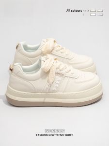 Womens Low Top Casual Shoes Spring Summer Breathable Leather Lace-Up Sneakers Thick Bottom round Toe Painted Leather