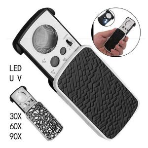 Magnifying Glass 30x 60x 90x LED Lighted Illuminated Jewelers Eye Loupe Jewelry Magnifier for Gems Jewelry Rocks Stamps Coins