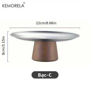 Khay Đựng Bánh Tròn Bằng Thép Không Gỉ Có Đế Gỗ Kiểu Hàn Quốc Đĩa Trưng Bày Trái Cây Món Tráng Miệng Dùng Cho Bàn Ăn Trang Trí Nhà Cửa