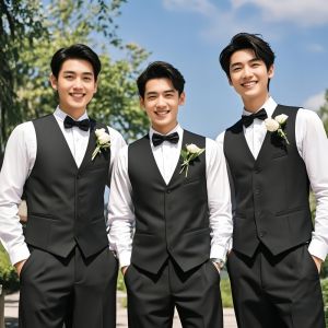 Brother Suit Wedding Best Man Western Style Vest Set Business Casual Slim Fit Polyester Blend V Neck Single Button Closure