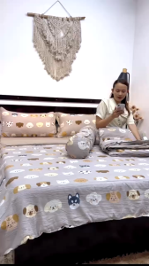 Bộ Chăn Ga Gối 5 Món Cottong Đũi Chăn Chần Bông Xơ Đậu Nành  Nhập Khẩu Hàng Loaị 1 bảng màu hothit xinh xắn