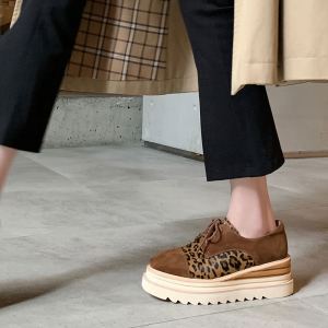 Spring 2025 Womens Casual Slip-On Shoes Thick Bottom Flatform Loafers Color Block Leopard Print Flat Heel Breathable Interior