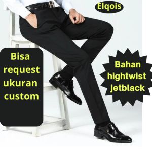 [ELQOIS] Celana Formal Kerja Pria SLIMFIT BAHAN HIGH TWIST JRTBLACK Premium Trousers For Men