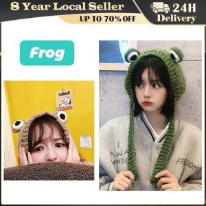 Frog Knitted Wool Cap Solid Color Cartoon Baby Autumn Winter Ear Protection Fun Headwear Warm Head Cover ChildrenS Hat Earmuff
