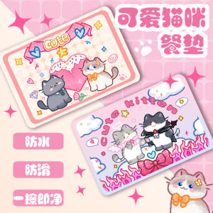 Original Cat Bowl Mat Silicone PU Leather Feeding Waterproof Non-Slip Pet Supplies Cute Cat Products Dog Feeder Mats