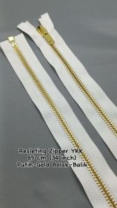 Resleting Zipper Ritsleting YKK 85 cm Atau 34 inch Putih Gold Emas Model Set Open End Bolak Balik