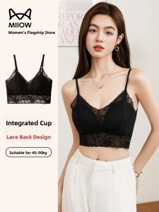 miiow | Cat Lady Strapless Lace Bralette Womens Thin Black Base Pure Desire Strap Chest Pad Underwear No Need To Wear Bra