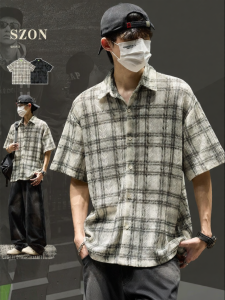 SZON | Summer Vintage Dyed Check 3/4 Sleeve T-Shirt