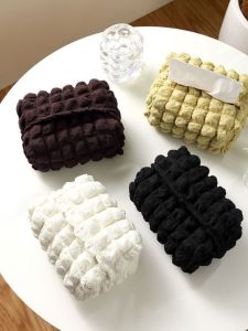 Scandinavian Soft Cream Puff Cotton Seersucker Tissue Box Double Layer Fabric Tissue Bag Accessible Luxury Desktop Storage