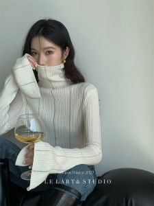 Áo Len Dệt Kim Cổ Cao Ôm Vừa Vặn Tay Ống Áo Phong Cách Hàn Quốc Thiết Kế Mới Thu Đông 2025 Áo Len Dệt Kim Nữ