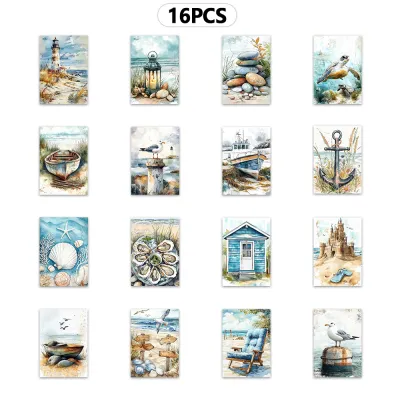 16pcsWatercolor Vintage Nautical PostcardsHD Printed birthday/anniversary gifts collectibles suitable for gift-giving