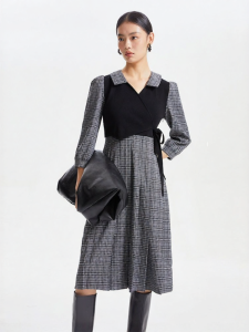 Vero Moda | Đầm Dài Họa Tiết Kiểm Tra Nếp Nhăn Tay Bồng và Panel Đan