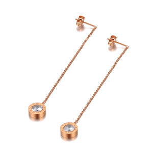 Lokaer Titanium Stainless Steel CZ Crystal Roman Numerals Tassel Earrings Fashion Bohemia Dangle Earrings For Women Girls E20213