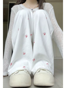 High Waist Floral Wide Leg Pants Women Summer New Style YFS Brand Korean Style Commute Butterfly Knot White Slimming Trousers