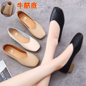 Comfortable Soft Bottom Work Shoes Spring New Style Chunky Heel Flat Slip-On Womens Shoes Casual Fashion Single Shoes