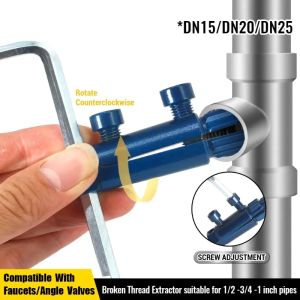 Broken Pipe Thread Extractor for 1/2-3/4-1inch DN15/20/25 Pipes Thread Removal Tool for Broken Threads in Faucets/Angle Valves