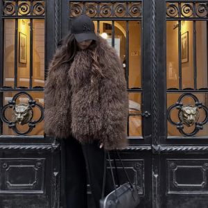 Áo Khoác Lông Cừu Thật Sang Trọng Dành Cho Nữ Ấm Áp Dày Dặn Lông Cừu Mông Cổ Tự Nhiên Thời Trang Mùa Đông Phong Cách Đường Phố Cổ Áo Lật Khóa Móc.