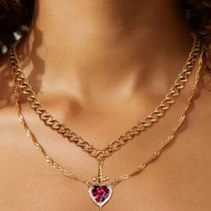 2 PCs Gothic Punk Sword And Heart Creative Tone Couple Necklace For Women Ladies Sparkling Romantic Pendant Jewelry Gift