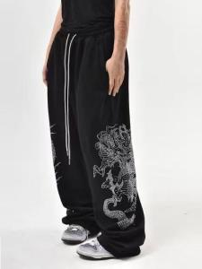 American Original Bling Dragon Loose Hiphop Sweatpants Straight Casual Pants Dancing Hip Hop Wide Leg Pants High Waist Long Pants Street Style