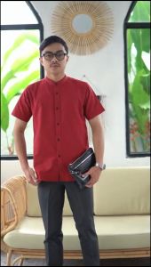 ALARY - Kemeja Linen Lengan Pendek Cardy Light Maroon