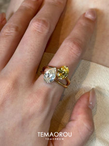 Double Diamond Titanium Steel Ring Elegant Luxury Long-Wearing Colorful Fashion Jewelry Symbol Pattern for Women