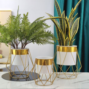 Flower Stand Iron Art Green Plant Flower Stand Living Room Office Desktop Flower Pot Balcony Simple And Light Luxury Nordic Floor Creative Flower Pot